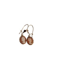 14k Yellow Gold Dangling Cameo Earrings #23210