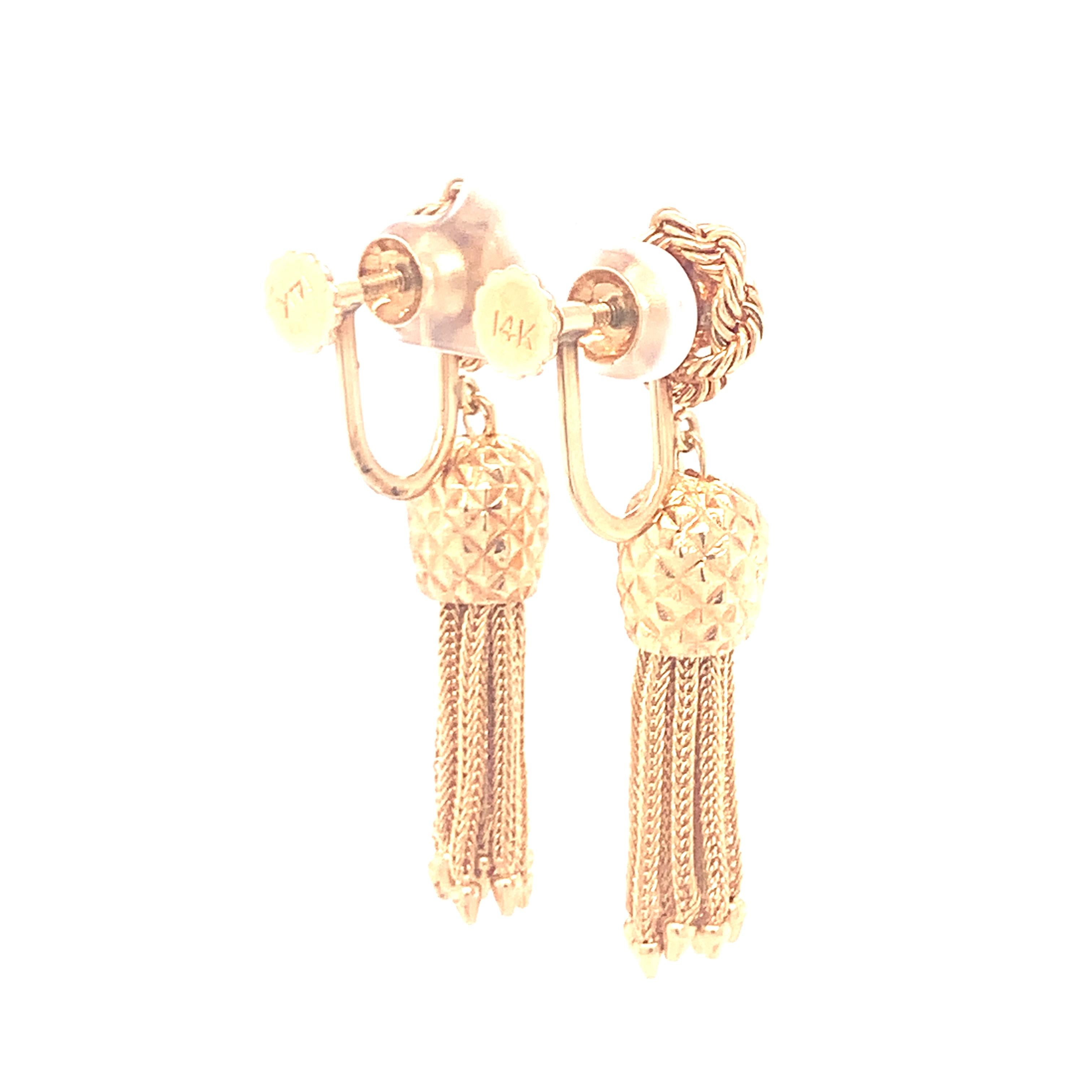14K Yellow Gold Dangling Earrings In Good Condition For Sale In Beverly Hills, CA