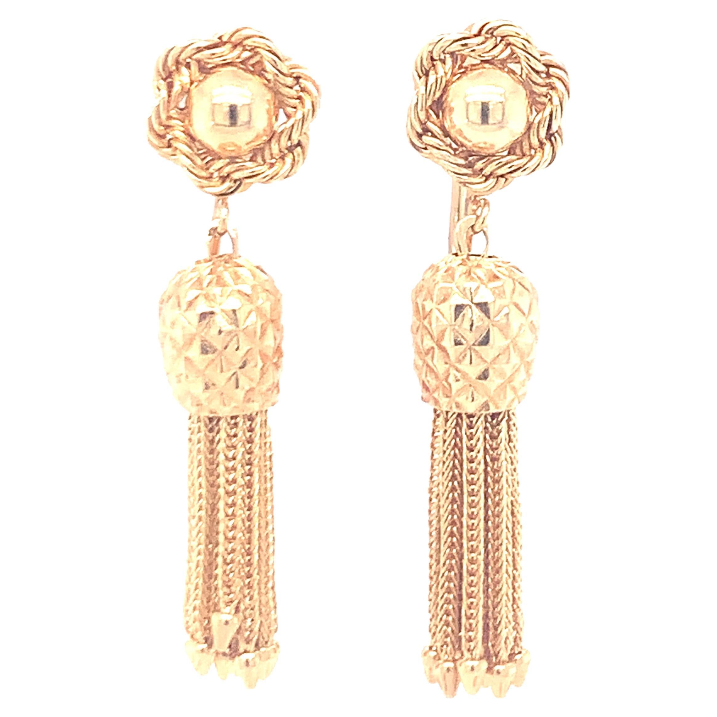 Boucles d'oreilles pendantes en or jaune 14K en vente