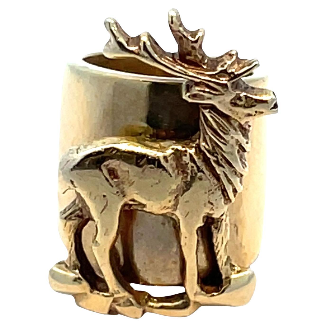14K Yellow Gold Deer Charm Pendant/ Scarf Ring
