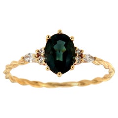14K Yellow Gold Delicate Oval Teal Sapphire Diamond Ring 'Center: 1.05 Carat'