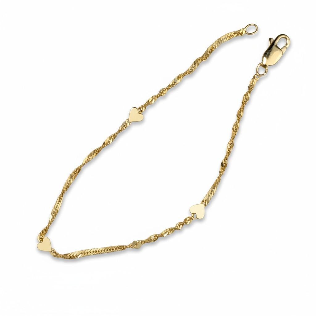 Pulsera Delicada Estación Corazón Tina de Oro Amarillo de 14K Contemporáneo en venta