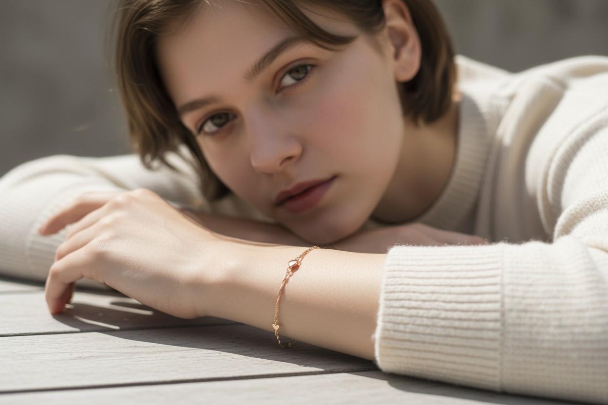De las mujeres Pulsera Delicada Estación Corazón Tina de Oro Amarillo de 14K en venta
