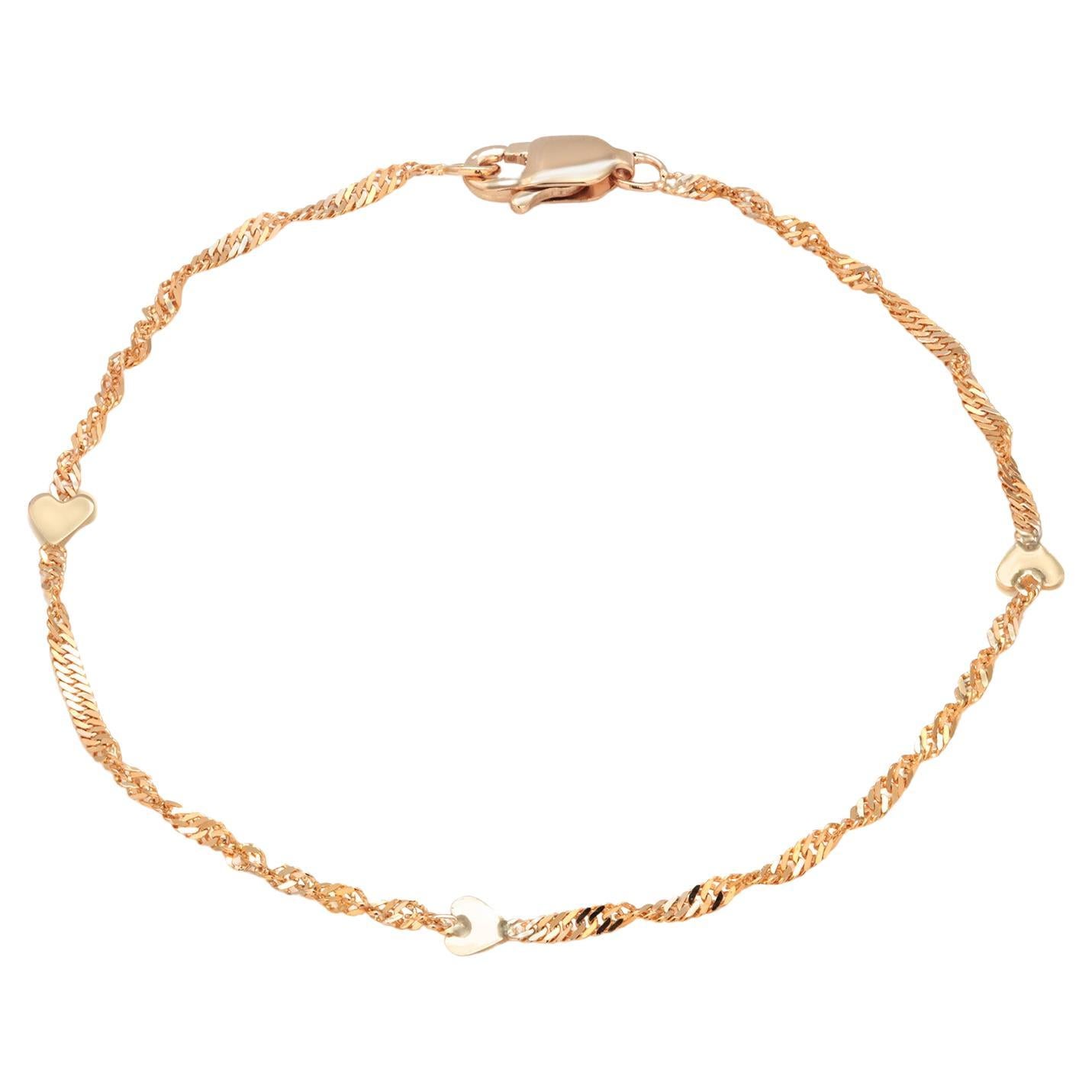 Pulsera Delicada Estación Corazón Tina de Oro Amarillo de 14K en venta