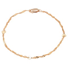 Pulsera Delicada Estación Corazón Tina de Oro Amarillo de 14K