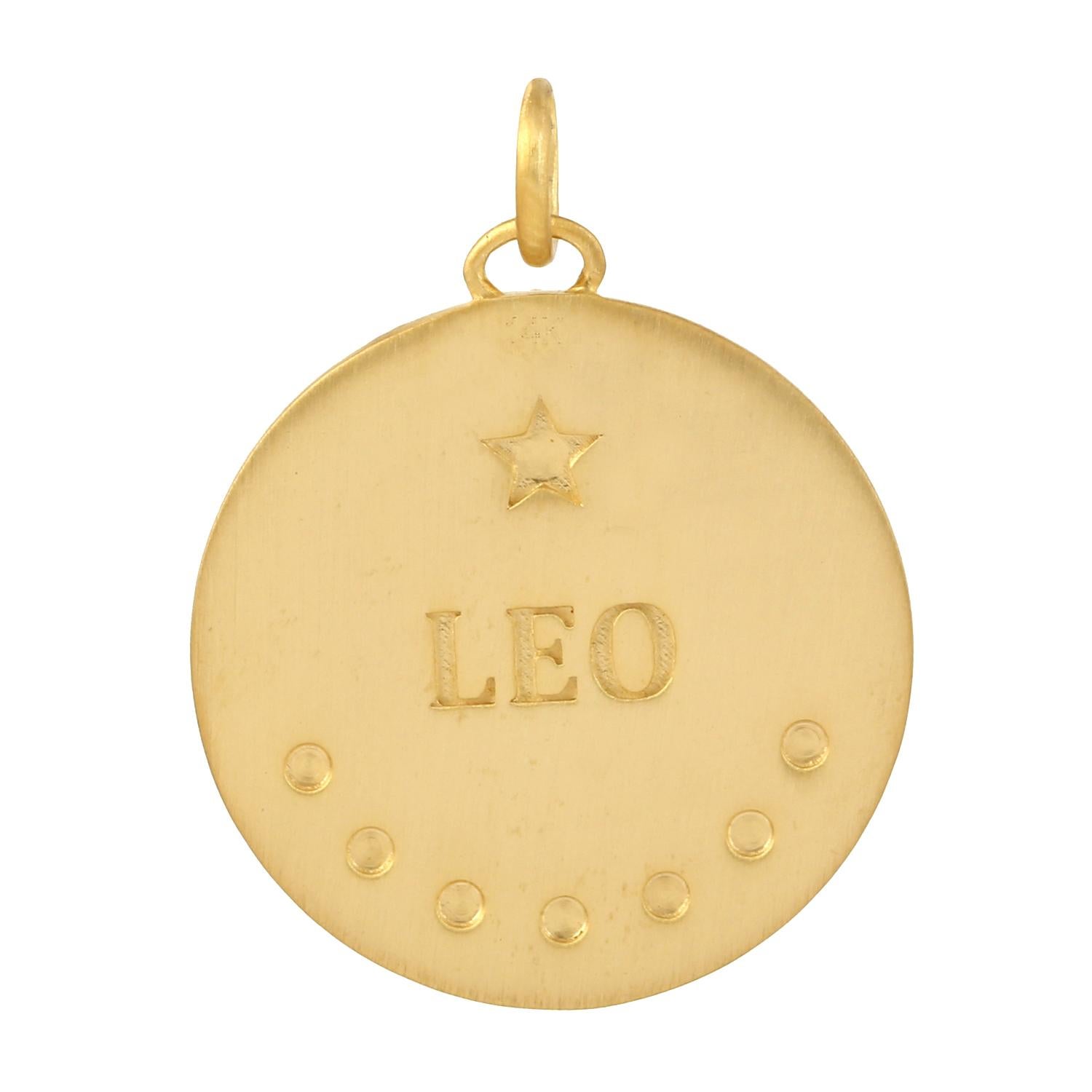 Modern 14k Yellow Gold Designer Leo Zodiac Charm Pendant with Natural Pave Diamonds