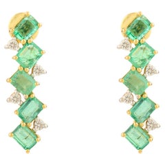 14K Gelbgold Designer Oktagon Smaragd & Diamant lange Bar Ohrstecker