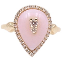 14K Yellow Gold Designer Pink Opal and Diamonds 0.25ct Ring size 6.5