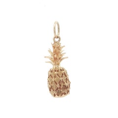 14k Yellow Gold Detailed Textured Diamond Cut Open Work Pineapple Charm Pendant