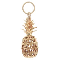 14k Yellow Gold Detailed Textured Diamond Cut Open Work Pineapple Charm Pendant