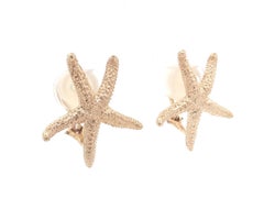 14k Yellow Gold Detailed Textured Large Starfish Drop Clip On Earrings