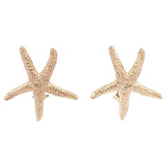 14k Yellow Gold Detailed Textured Large Starfish Drop Clip On Earrings