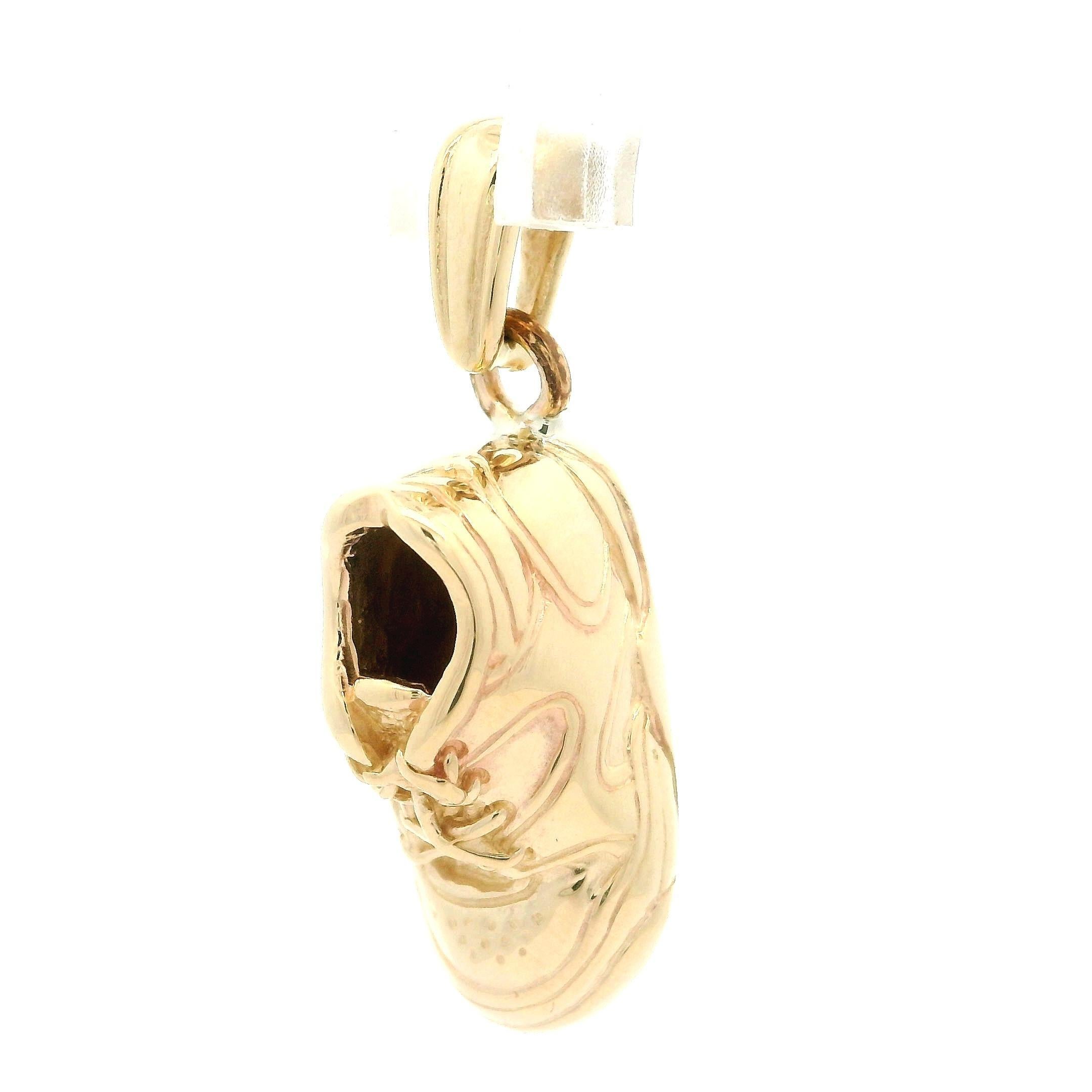 14k Yellow Gold Detailed Work Sneaker Shoe Charm Pendant w/ Bail