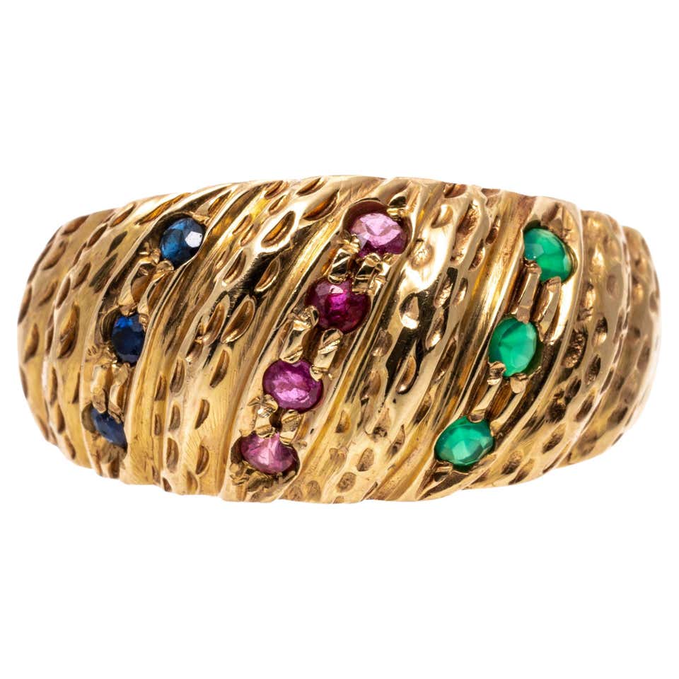 Set of 3 Tri Color 14k Gold Stackable Wave Band Rings Ruby Sapphire ...