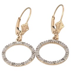 14K Yellow Gold Diamond 0.05c Dangle Circle Pave Earrings