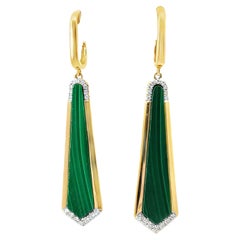 Boucles d'oreilles pendantes en or jaune 14K avec diamant 0.15 carats et malachite 4.86 carats