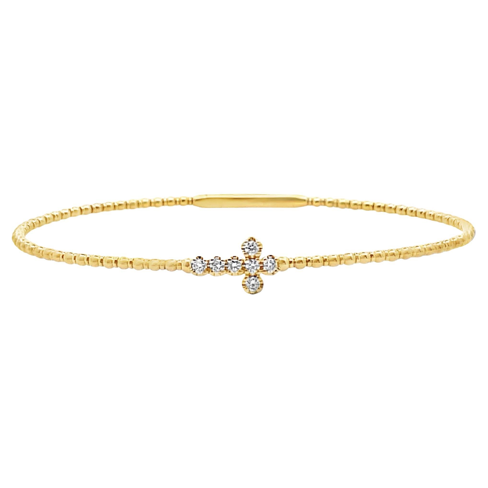 14K Gelbgold Diamant 0,16 Karat Kreuz Armspange Armband im Angebot