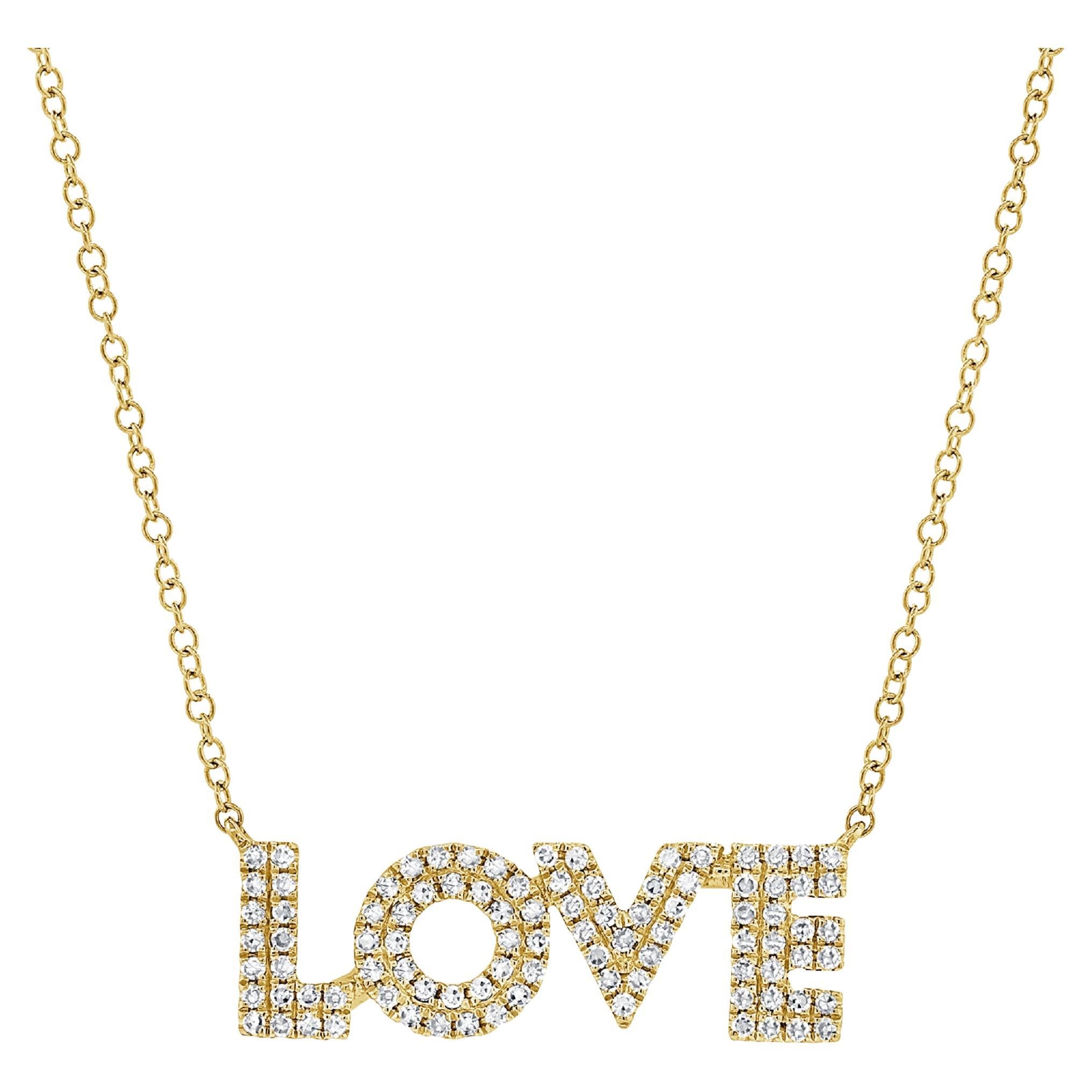 14K Yellow Gold Diamond 0.20ct Love Necklace for Her For Sale