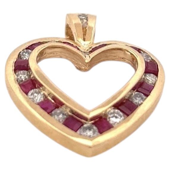 14K Yellow Gold Diamond 0.25c & Ruby 0.30c Pendant