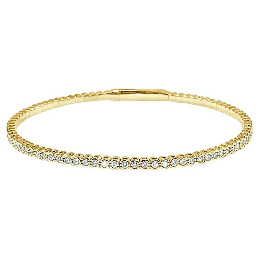 14K Yellow Gold Diamond 0.95ct Flexible Bangle for Her For Sale