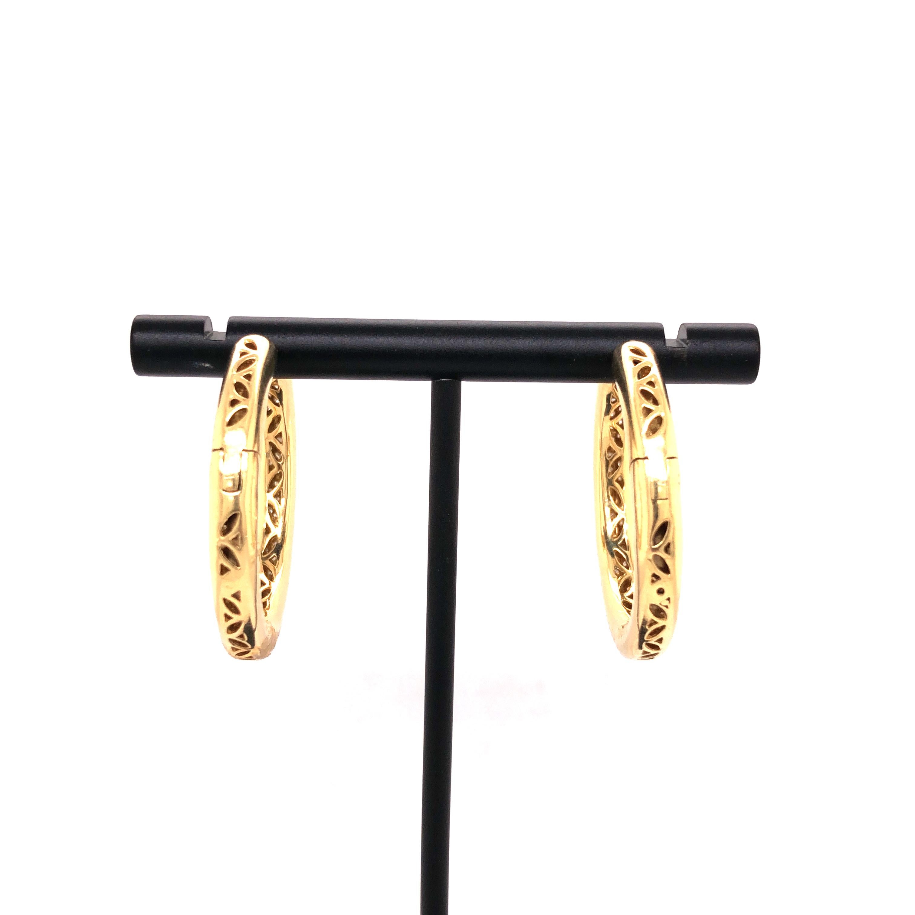 14 Karat Yellow Gold Diamond Hoop Earrings In New Condition For Sale In New York, NY