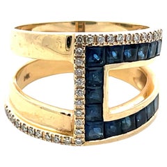 Bague en or jaune 14K avec diamant et saphir de 1,50 carat