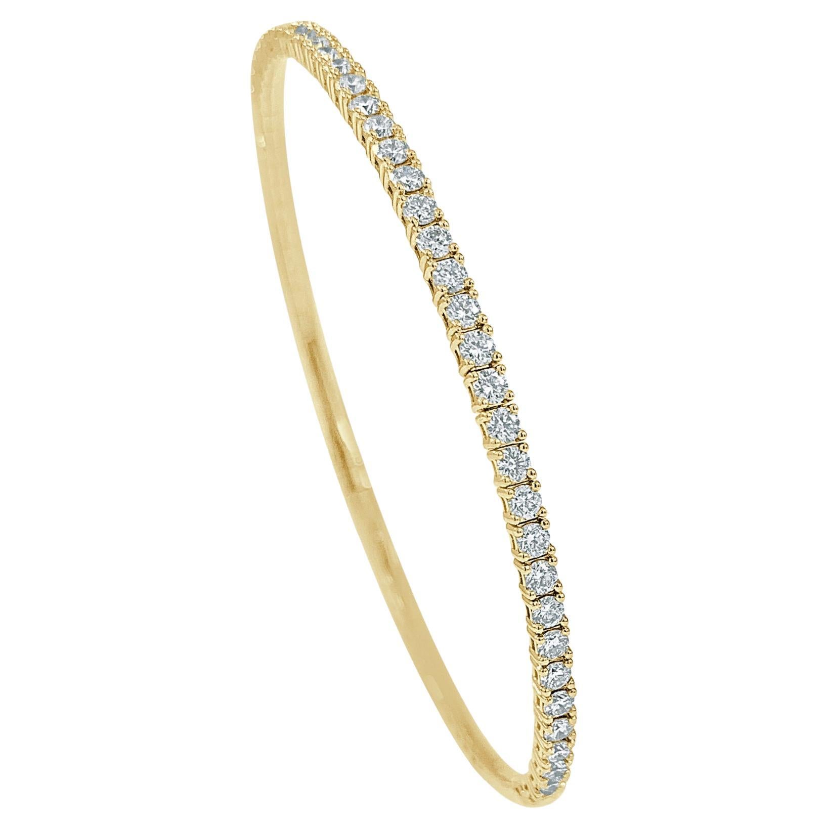 14K Yellow Gold Diamond 1.50ct Flexible Bangle for Her For Sale