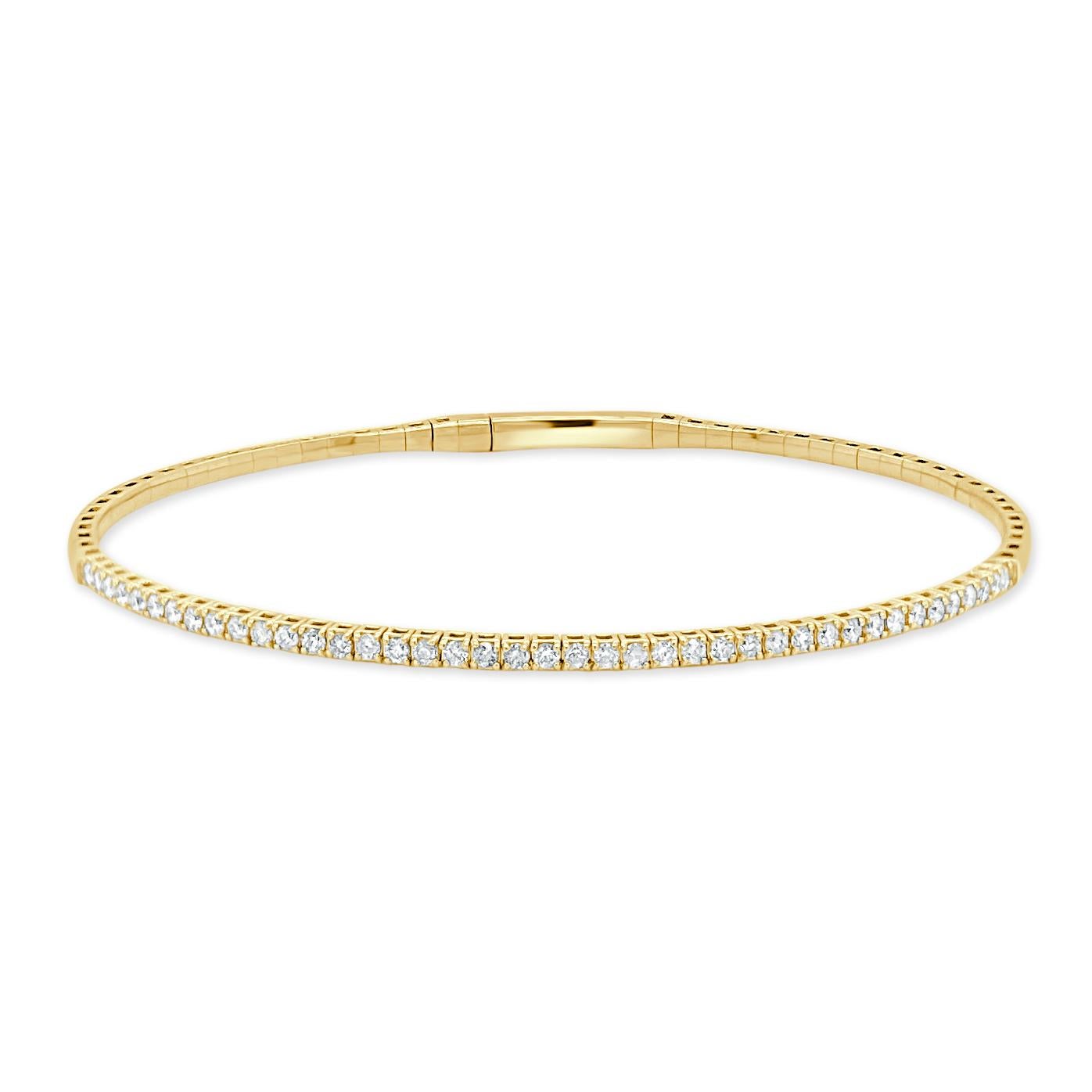 Baguette Cut 14K Yellow Gold Diamond 1ct Flexible Bangle for Her For Sale