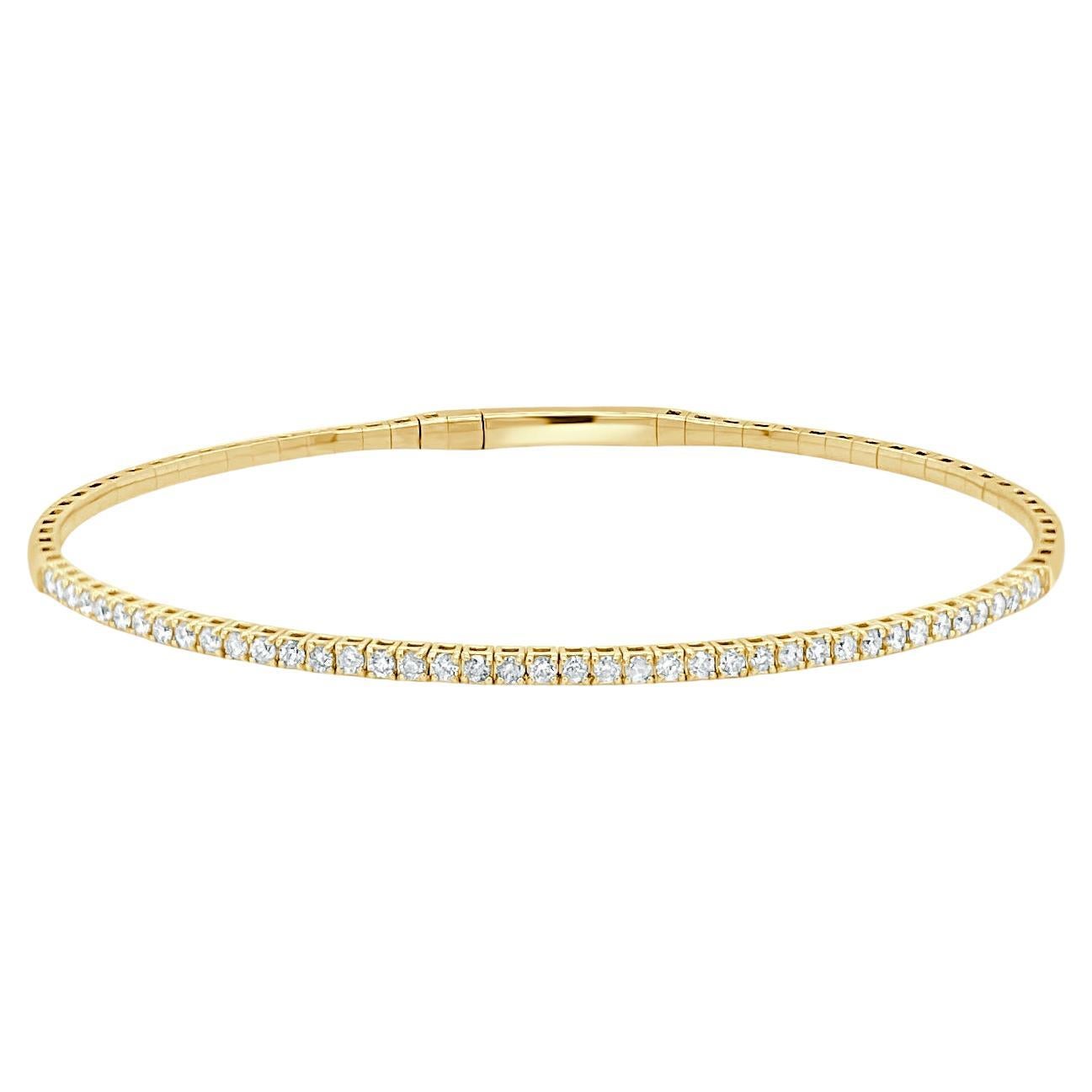 14K Yellow Gold Diamond 1ct Flexible Bangle for Her For Sale