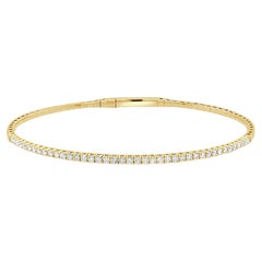 Bracelet jonc souple en or jaune 14 carats avec diamants 1 carat pour elle