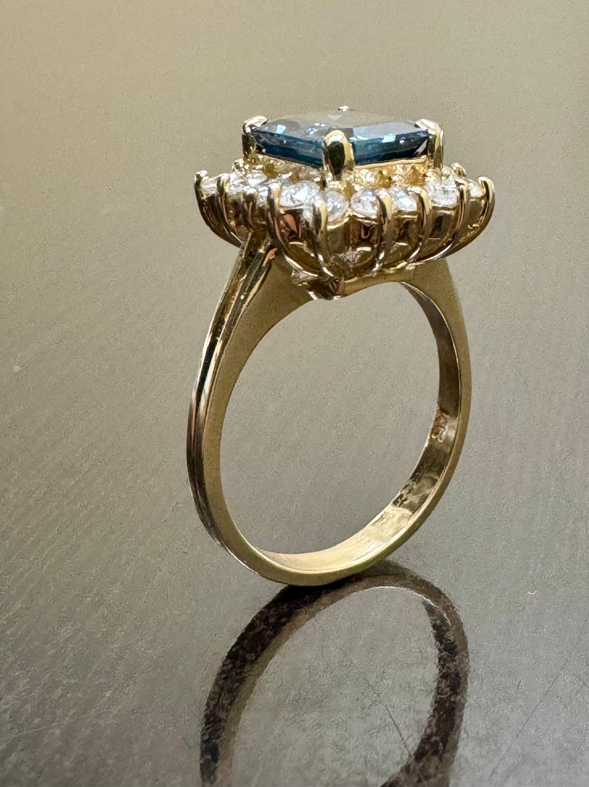 14K Yellow Gold Diamond 2.54 Carat Emerald Cut Blue Sapphire Engagement Ring In New Condition For Sale In Los Angeles, CA