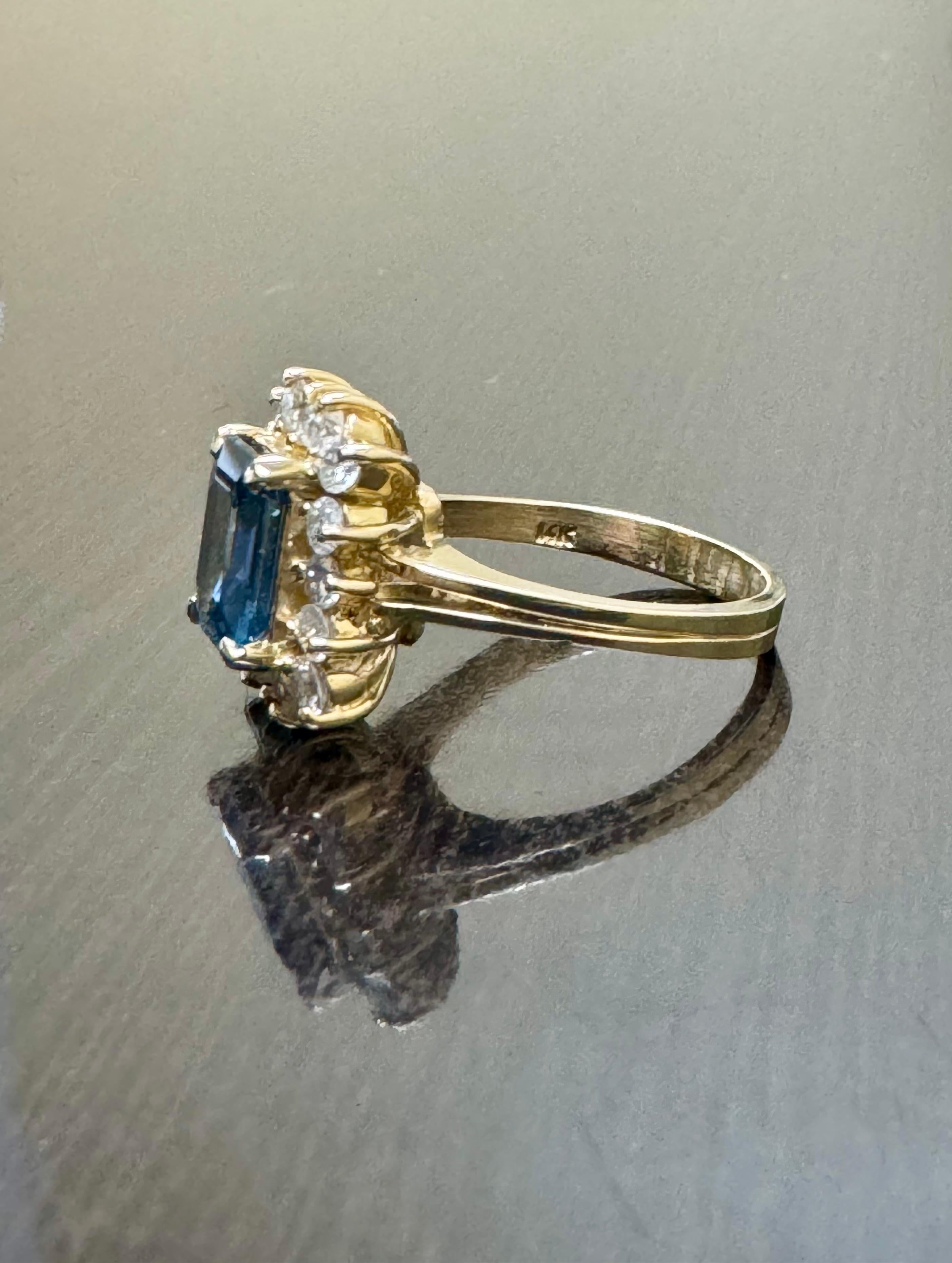 14K Yellow Gold Diamond 2.54 Carat Emerald Cut Blue Sapphire Engagement Ring For Sale 3