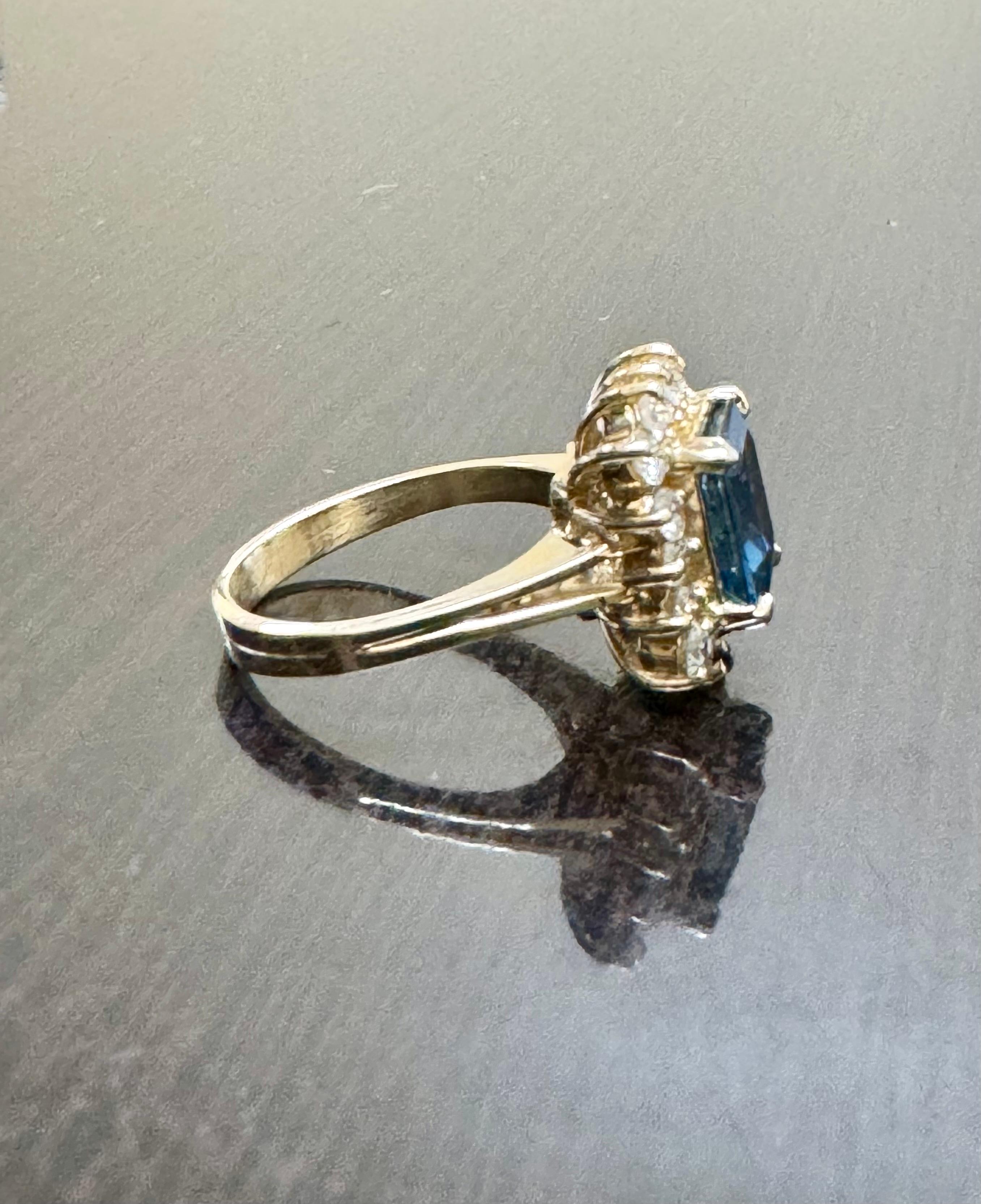 14K Yellow Gold Diamond 2.54 Carat Emerald Cut Blue Sapphire Engagement Ring For Sale 4
