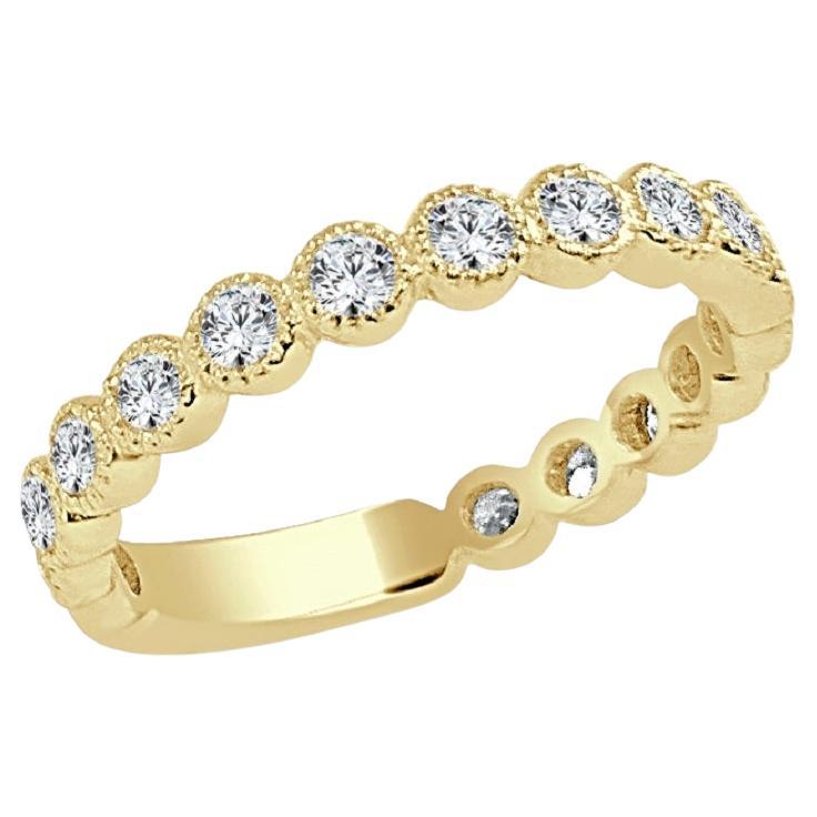 14K Yellow Gold Diamond 3/4 Way Around Band for Her For Sale
