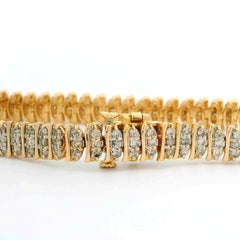 14k Yellow Gold Diamond 3 Row Low Profile S Link Tennis Bracelet