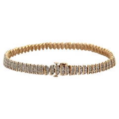 Pulsera de tenis de 3 filas de diamantes en oro amarillo de 14 quilates y perfil bajo S Link