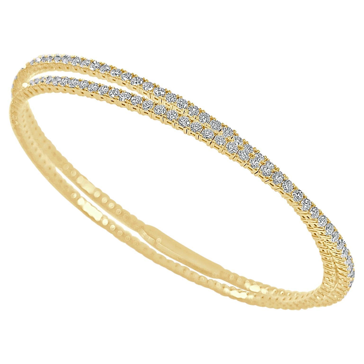 14K Yellow Gold Diamond 3.35ct Flexible Double Wrap Bangle for Her For Sale