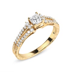 14K Yellow Gold Diamond 5/8 Ctw Diamond Split Shank and Milgrain Engagement Ring