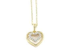14K Yellow Gold Diamond Accent Double Heart Pendant Necklace