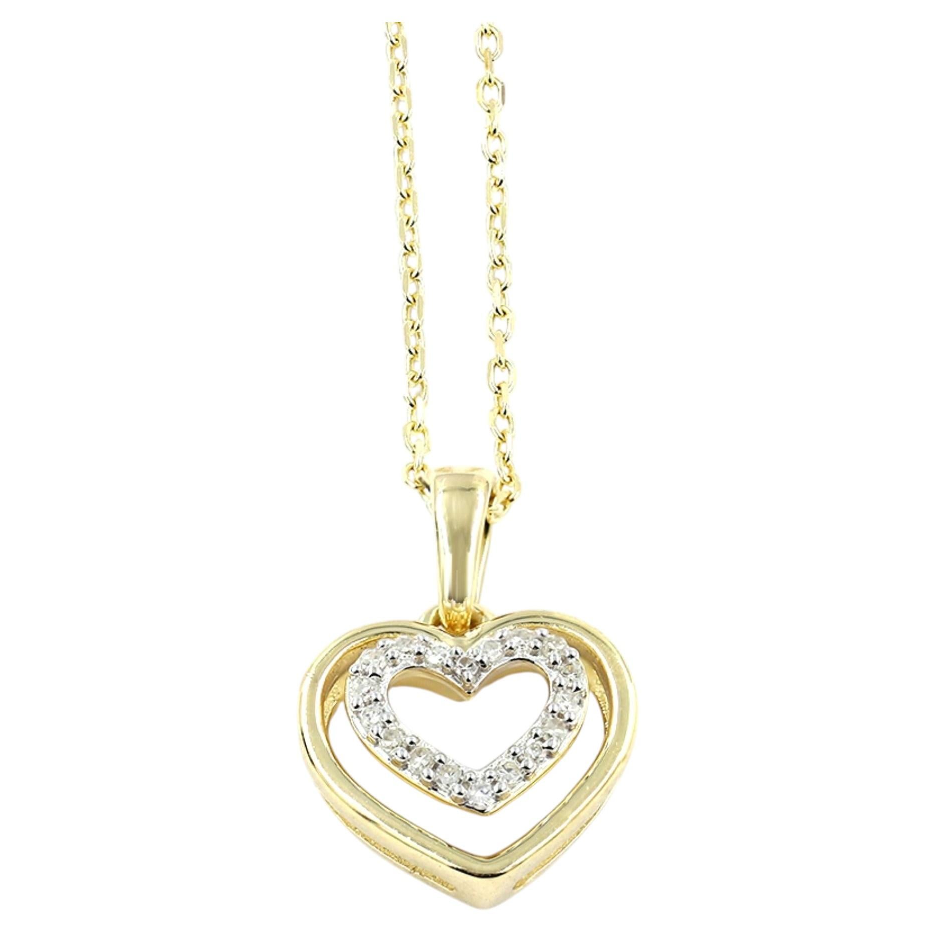 14K Yellow Gold Diamond Accent Double Heart Pendant Necklace