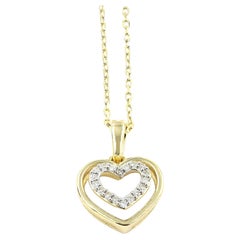 14K Yellow Gold Diamond Accent Double Heart Pendant Necklace