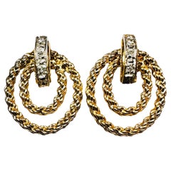 14k Yellow Gold Diamond Accent Double Loop Post Earrings
