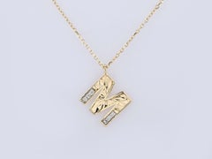14K Yellow Gold Diamond Accent Textured Initial "M" Pendant Necklace