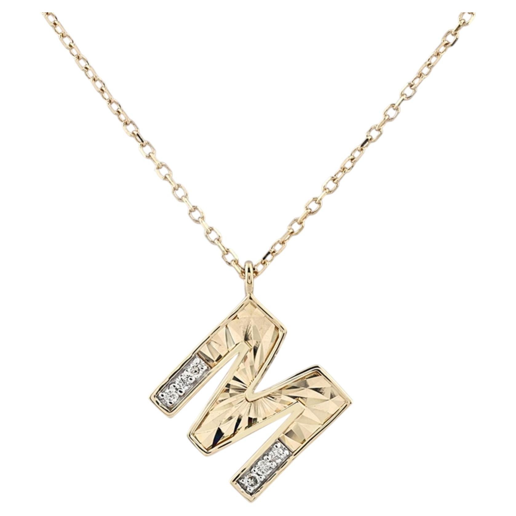 14K Yellow Gold Diamond Accent Textured Initial "M" Pendant Necklace
