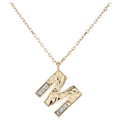 14K Yellow Gold Diamond Accent Textured Initial "M" Pendant Necklace