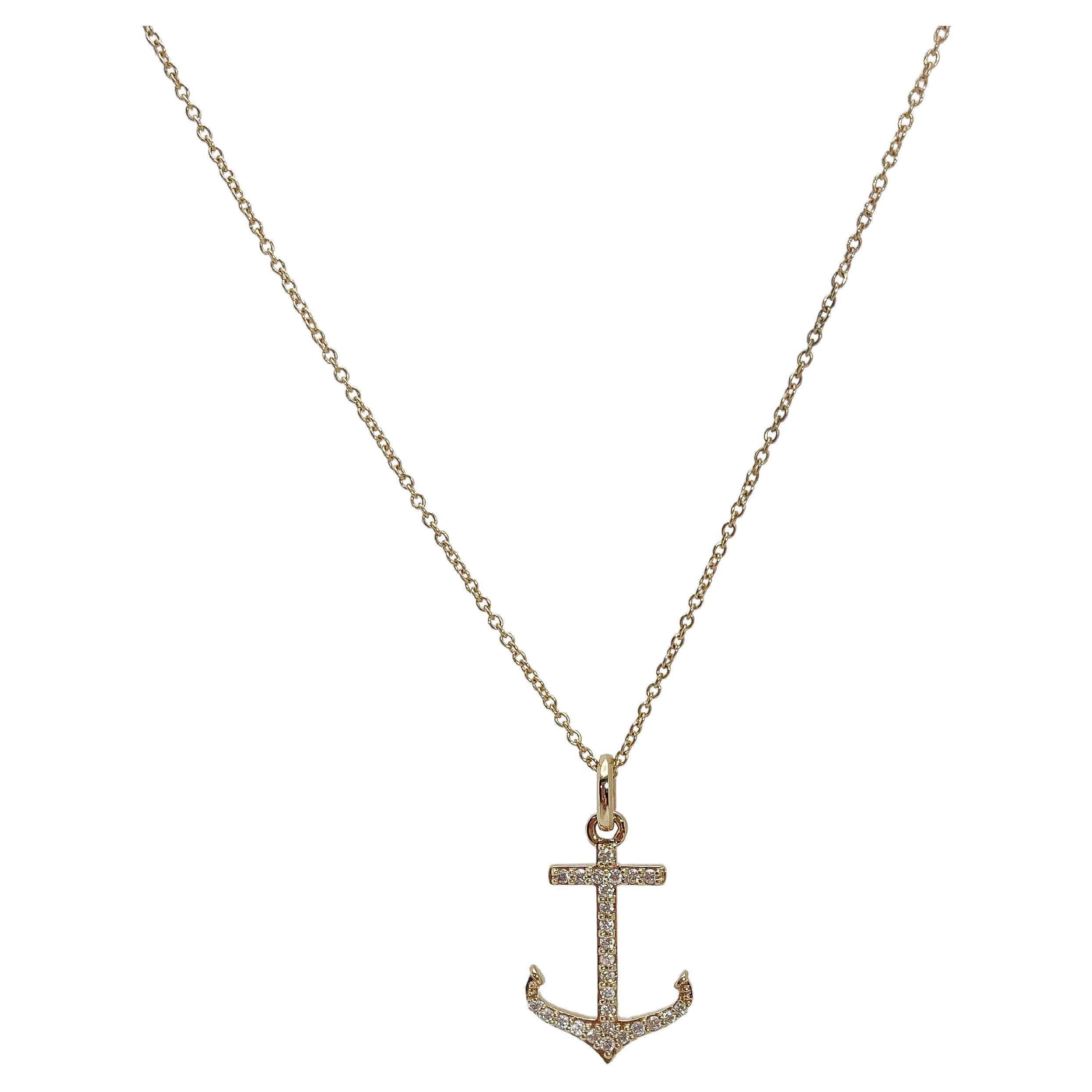 14K Yellow Gold .25 CTW Diamond Anchor Pendant Necklace