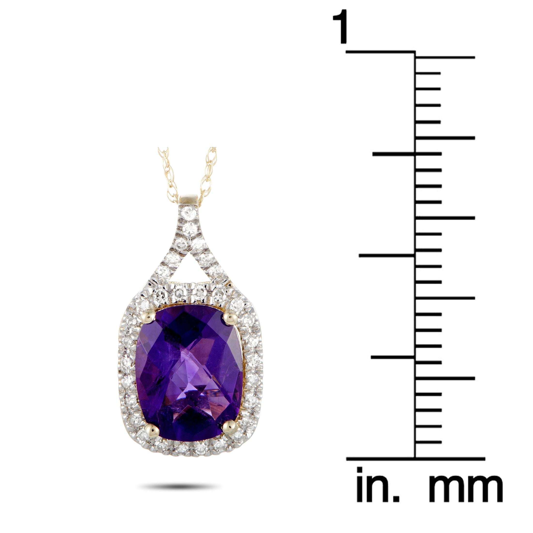 Women's 14 Karat Yellow Gold Diamond and Amethyst Oval Pendant Necklace