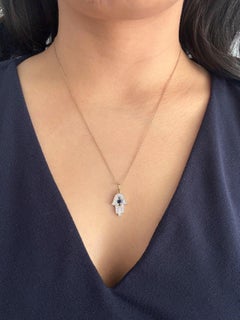 14K Yellow Gold Diamond and Blue Sapphire Hamsa Pendant