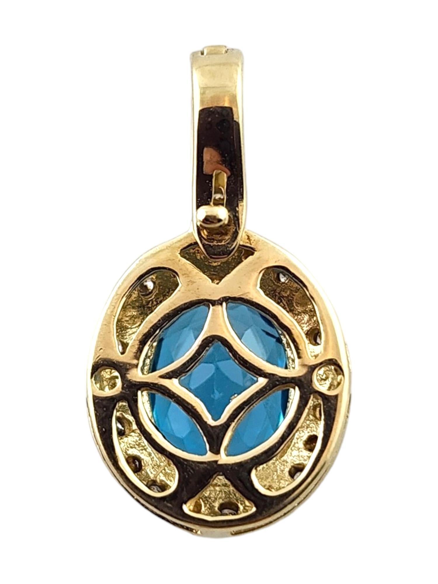 Brilliant Cut 14K Yellow Gold Diamond and Blue Topaz Pendant #18286 For Sale