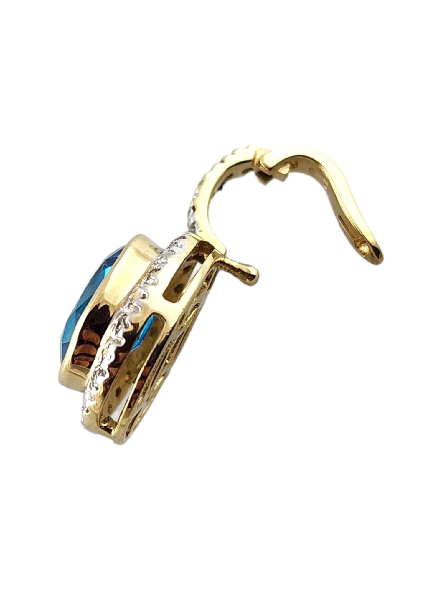 14K Yellow Gold Diamond and Blue Topaz Pendant #18286 In Good Condition For Sale In Washington Depot, CT